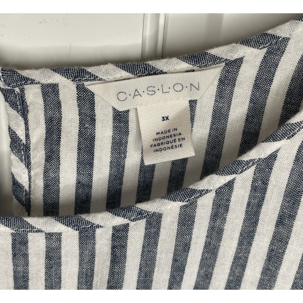 Caslon Nordstrom Women's Stripe Linen Blend Top Sz 3X Dolman Slv Boho Lagenlook - Picture 8 of 9